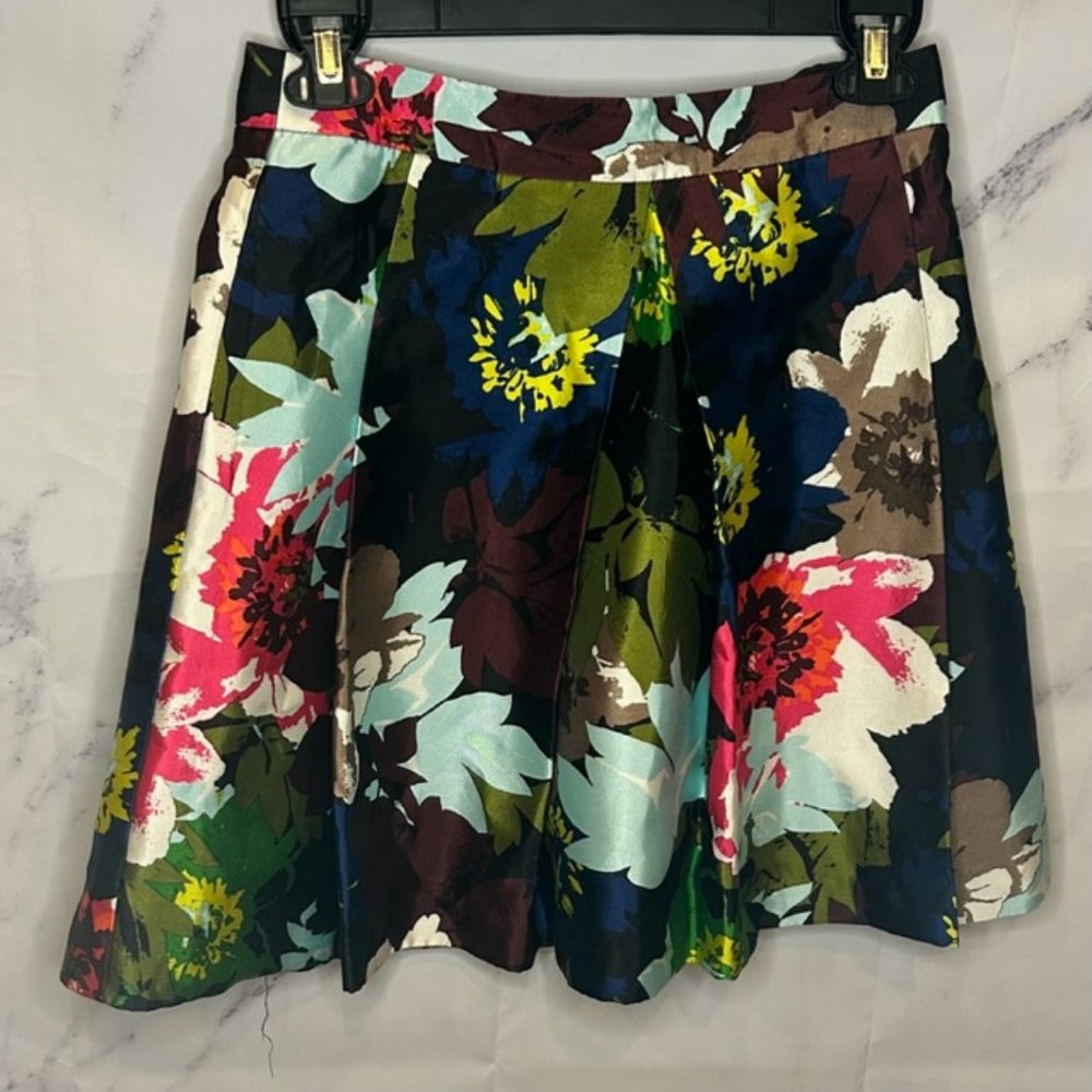 Trina Turk Pleated Floral ALine  Skirt